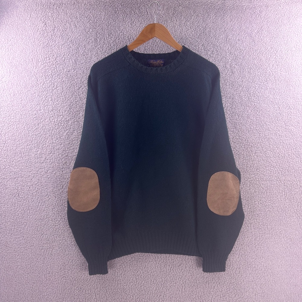 Vintage Brooks Brothers Mens XL Shetland Wool Sweater Green Elbow Patches